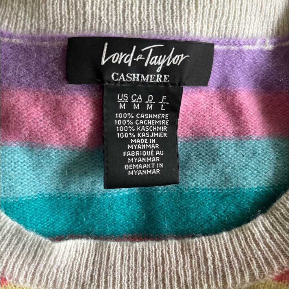 Lord & Taylor Women's Striped Cashmere Sweater - Purple, Teal, Cream